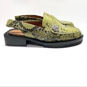 Ganni Snakeskin Slingback Loafers Green Shoes